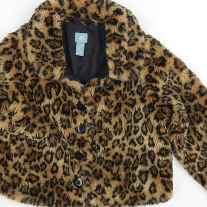 Baby Gap Girls Brown Leopard Faux Fur Coat UK 4 Years Button Lined