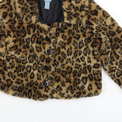 Baby Gap Girls Brown Leopard Faux Fur Coat UK 4 Years Button Lined