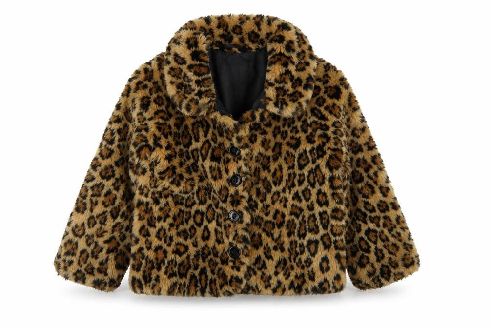 Baby Gap Girls Brown Leopard Faux Fur Coat UK 4 Years Button Lined