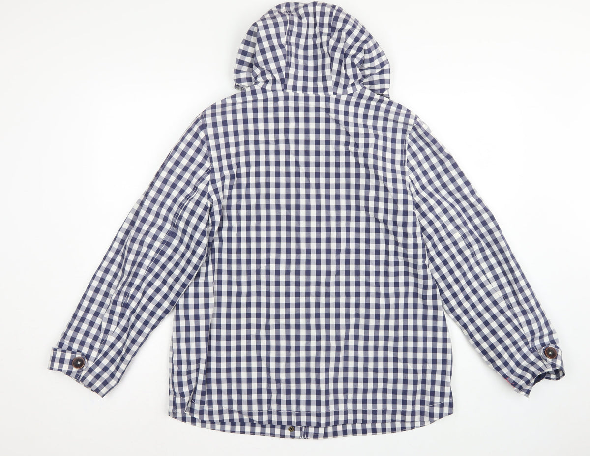 Joules Women Blue Check Waterproof Hooded Rain Coat Jacket UK 14