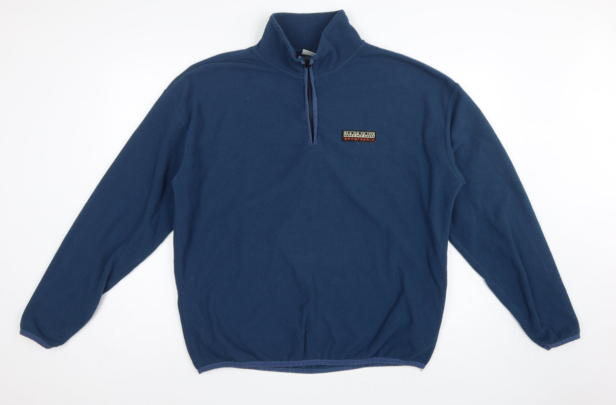 Napapijri Men’s Blue L 1/4 Zip Fleece Sweatshirt High Neck Logo