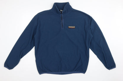 Napapijri Men’s Blue L 1/4 Zip Fleece Sweatshirt High Neck Logo