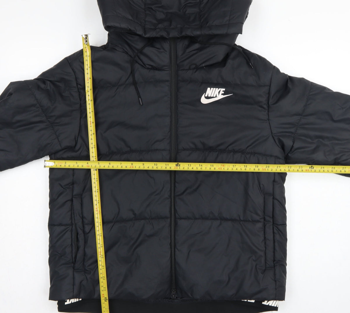 Nike Men Black L Puffer Jacket Hooded Quilted Full Zip