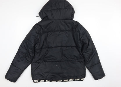 Nike Men Black L Puffer Jacket Hooded Quilted Full Zip