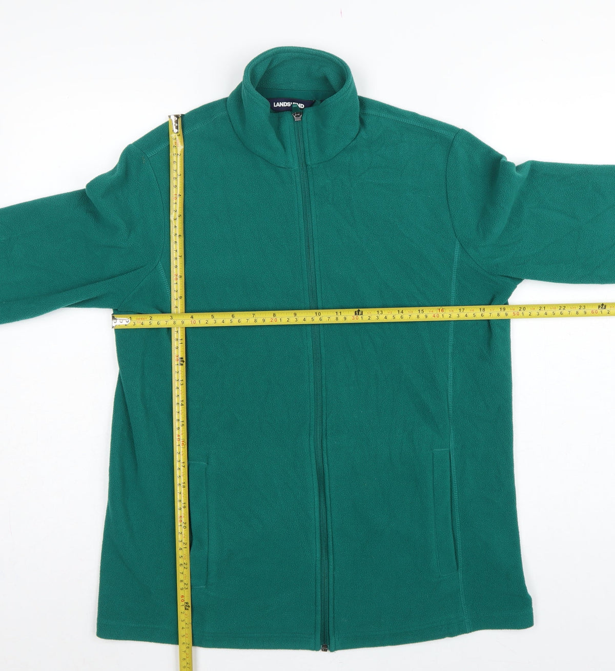Lands' End Women's Green M Fleece Full Zip Basic Jacket Pockets
