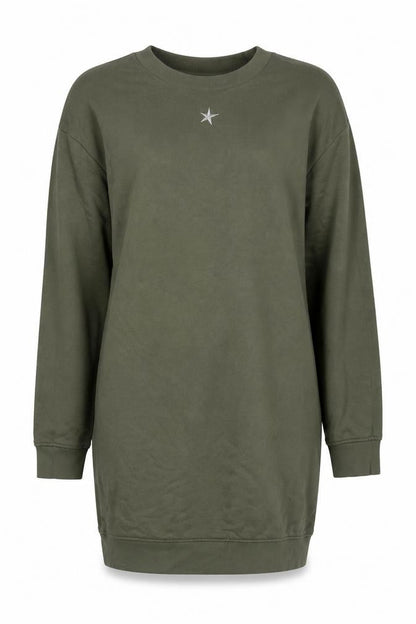 Emma Warren Women Green XS Star Embroidered French Terry Jumper Dress
