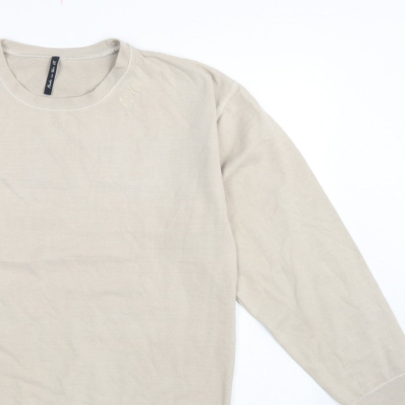 AsYou Men’s Beige Small Crew Neck Logo Pullover Sweatshirt