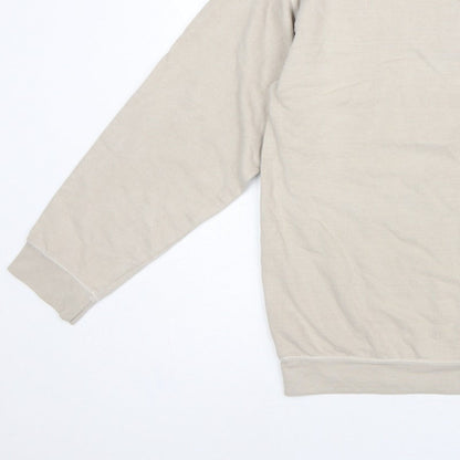 AsYou Men’s Beige Small Crew Neck Logo Pullover Sweatshirt
