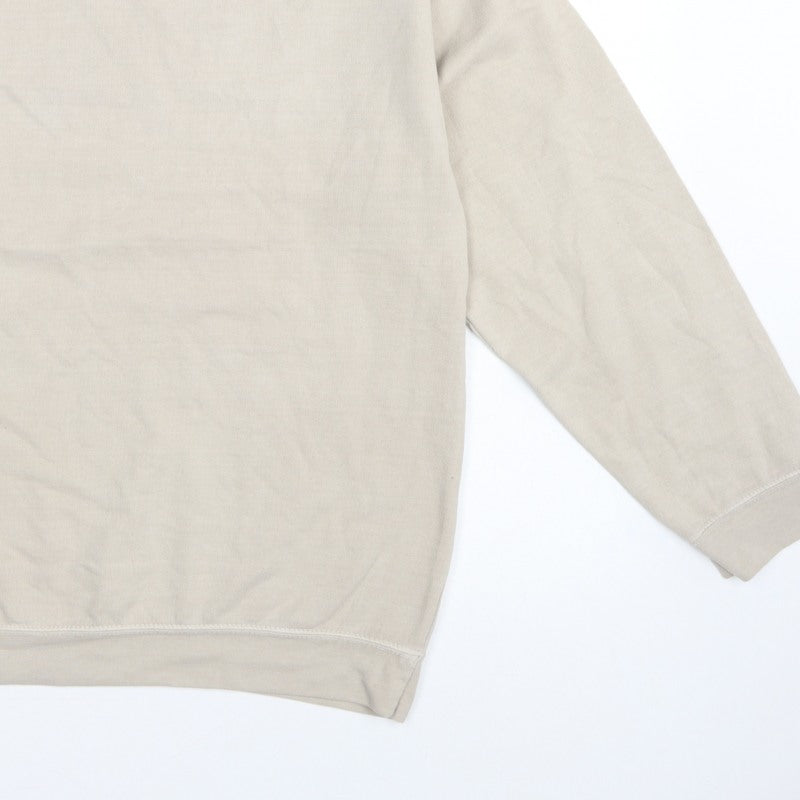AsYou Men’s Beige Small Crew Neck Logo Pullover Sweatshirt