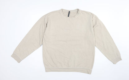 AsYou Men’s Beige Small Crew Neck Logo Pullover Sweatshirt