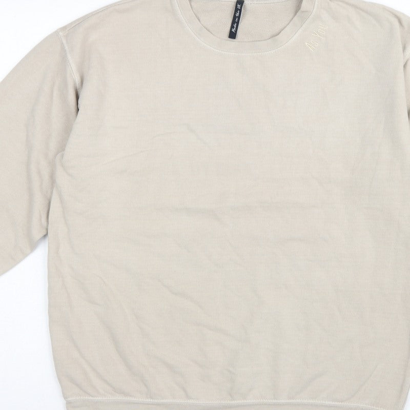 AsYou Men’s Beige Small Crew Neck Logo Pullover Sweatshirt
