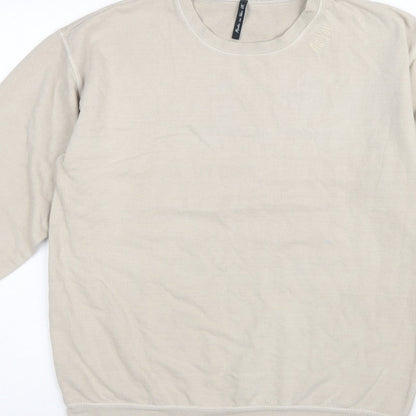 AsYou Men’s Beige Small Crew Neck Logo Pullover Sweatshirt