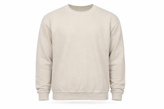 Front view of AsYou Men’s Beige Small Crew Neck Logo Pullover Sweatshirt