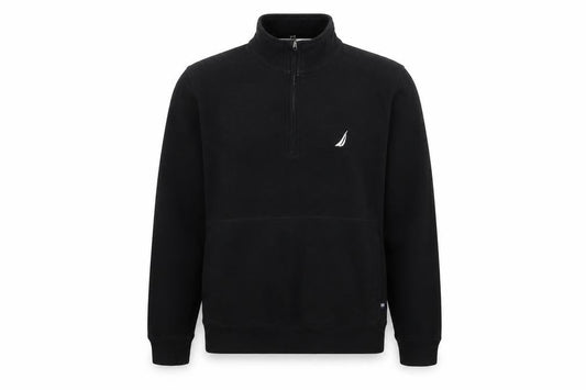 Front view of Nautica Men's Black M 1/4 Zip Pullover Logo Sweatshirt