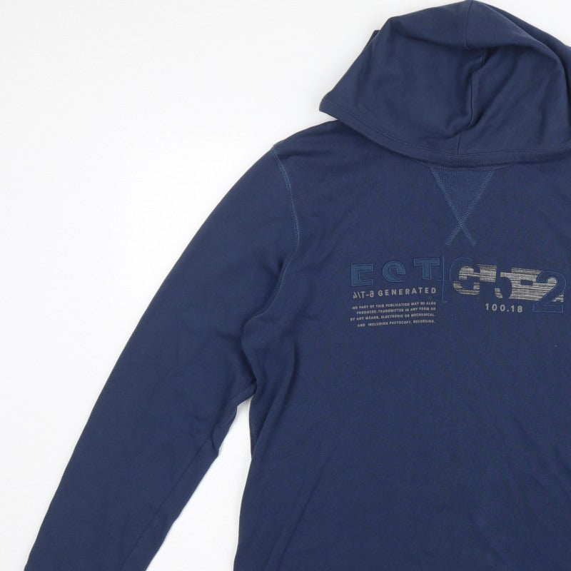 Esprit Men's Blue L Graphic Logo Hooded Pullover Sweatshirt