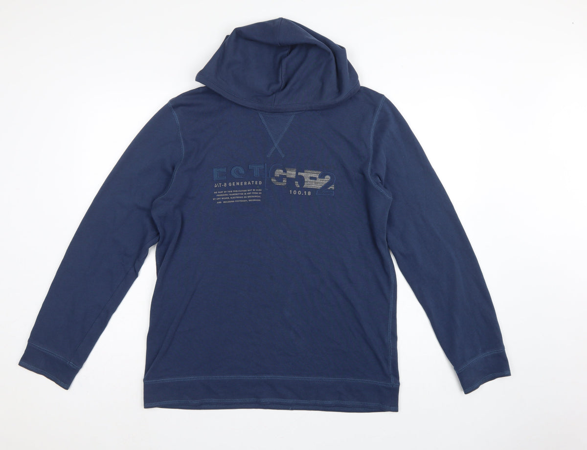 Esprit Men's Blue L Graphic Logo Hooded Pullover Sweatshirt