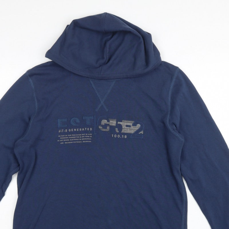 Esprit Men's Blue L Graphic Logo Hooded Pullover Sweatshirt