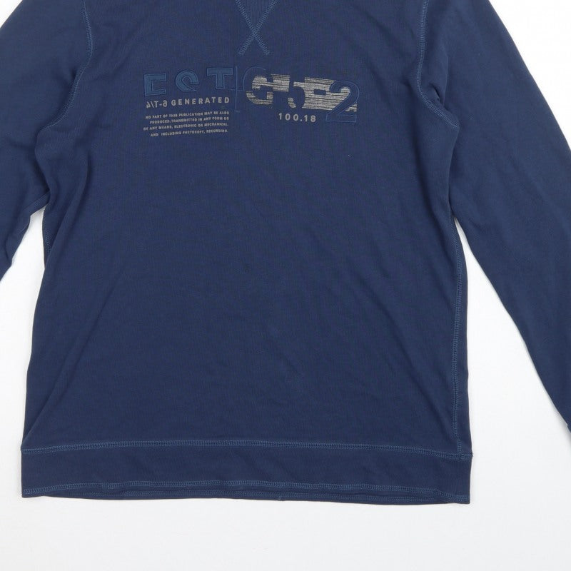 Esprit Men's Blue L Graphic Logo Hooded Pullover Sweatshirt