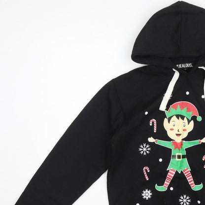 Be Jealous Girls Black L Pullover Christmas Elf Graphic Hoodie