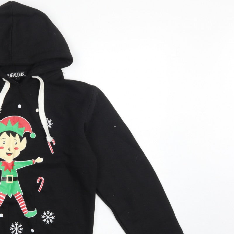 Be Jealous Girls Black L Pullover Christmas Elf Graphic Hoodie