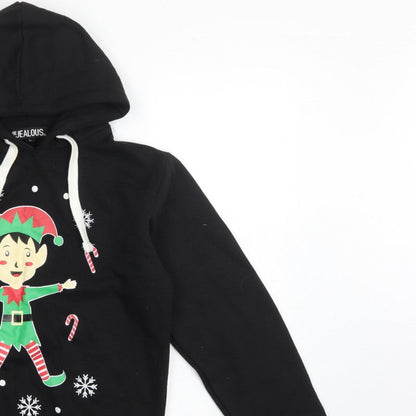 Be Jealous Girls Black L Pullover Christmas Elf Graphic Hoodie
