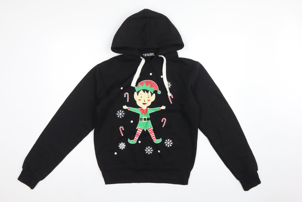 Be Jealous Girls Black L Pullover Christmas Elf Graphic Hoodie
