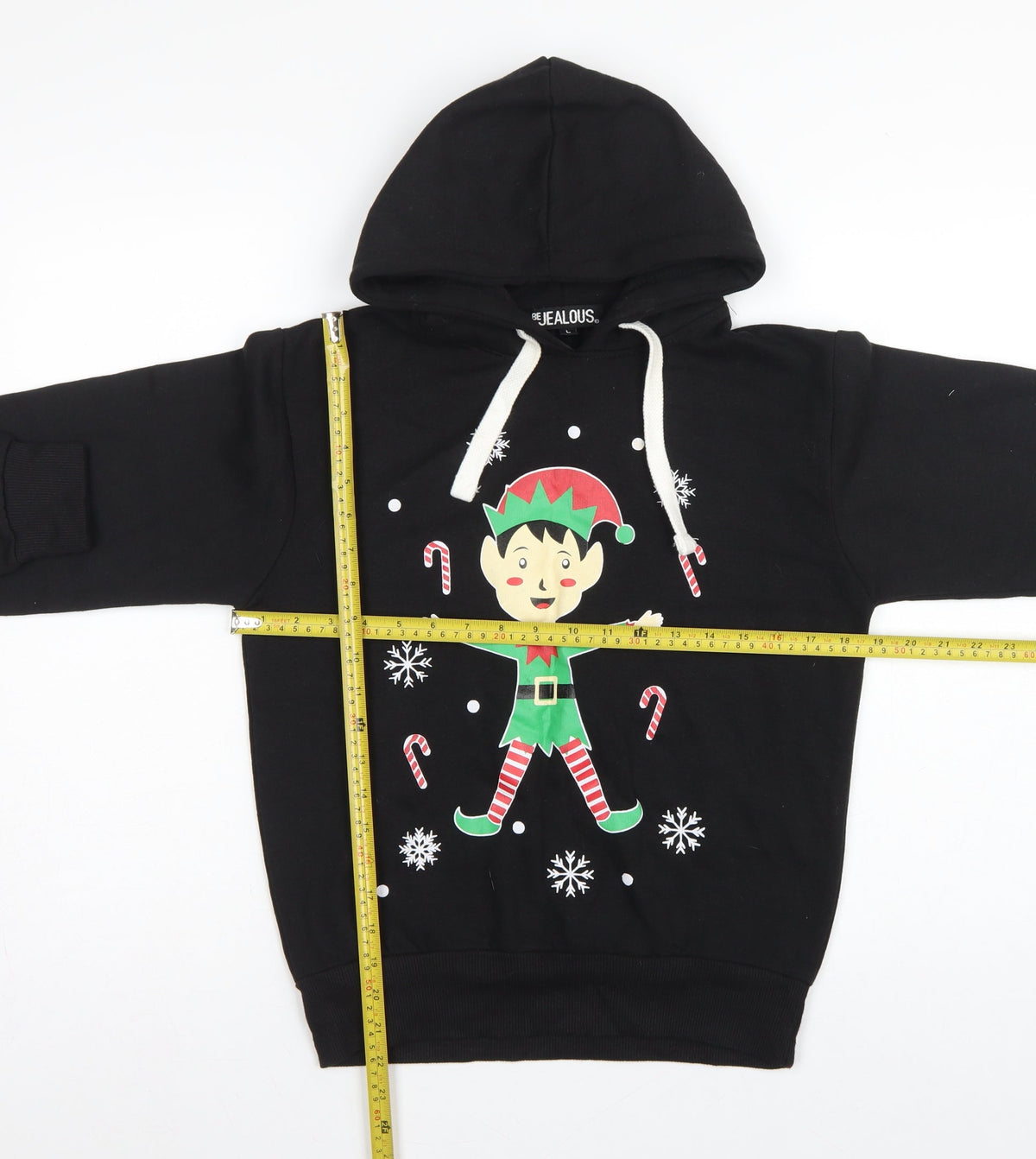 Be Jealous Girls Black L Pullover Christmas Elf Graphic Hoodie
