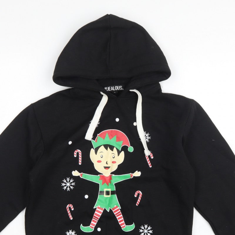 Be Jealous Girls Black L Pullover Christmas Elf Graphic Hoodie