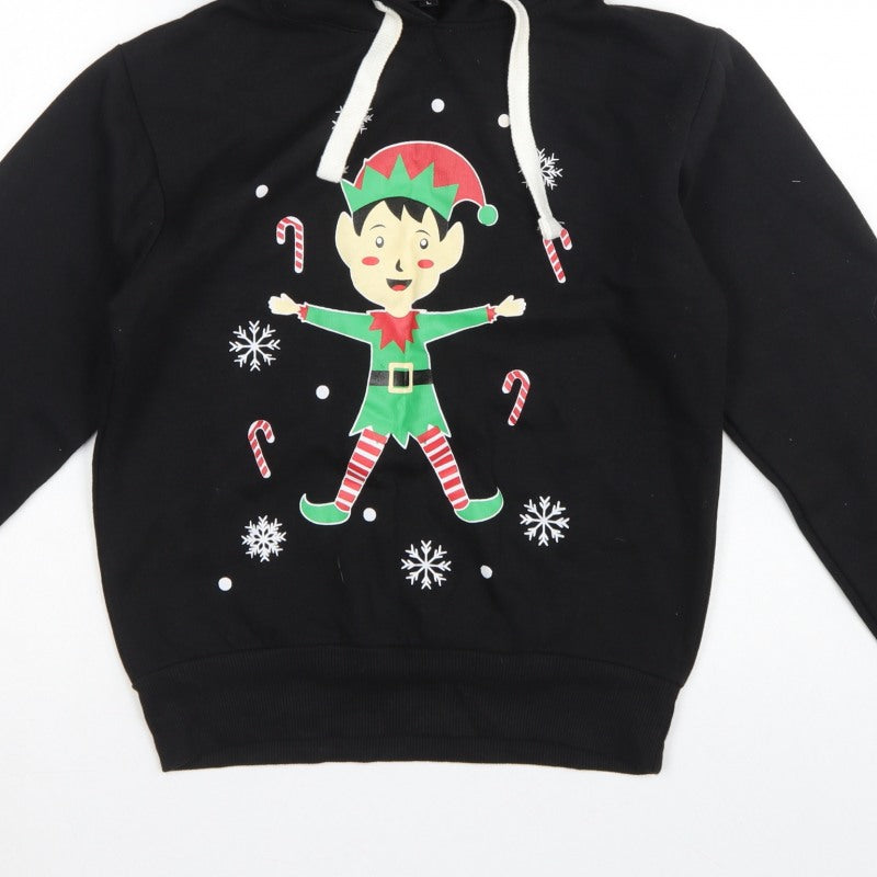 Be Jealous Girls Black L Pullover Christmas Elf Graphic Hoodie