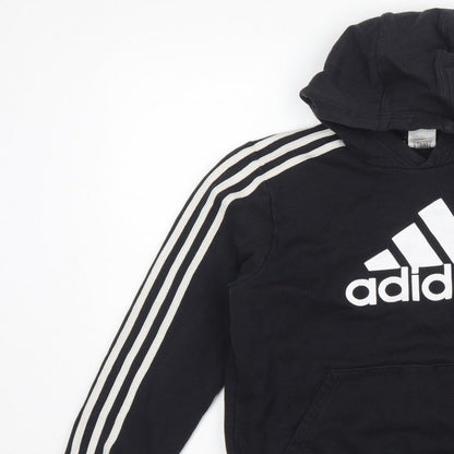 adidas Boys Black 13-14 Years Pullover Hoodie Logo 3 Stripe