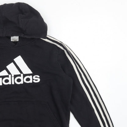 adidas Boys Black 13-14 Years Pullover Hoodie Logo 3 Stripe