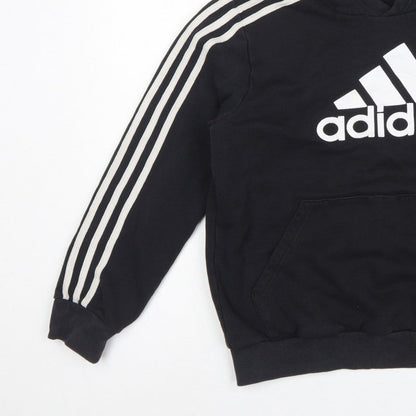 adidas Boys Black 13-14 Years Pullover Hoodie Logo 3 Stripe