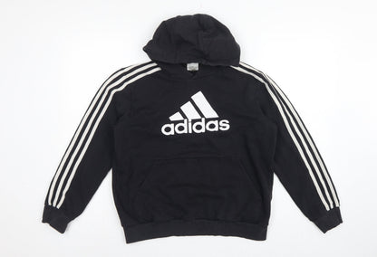 adidas Boys Black 13-14 Years Pullover Hoodie Logo 3 Stripe