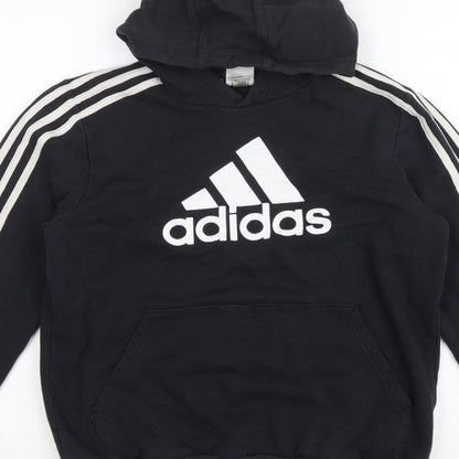 adidas Boys Black 13-14 Years Pullover Hoodie Logo 3 Stripe