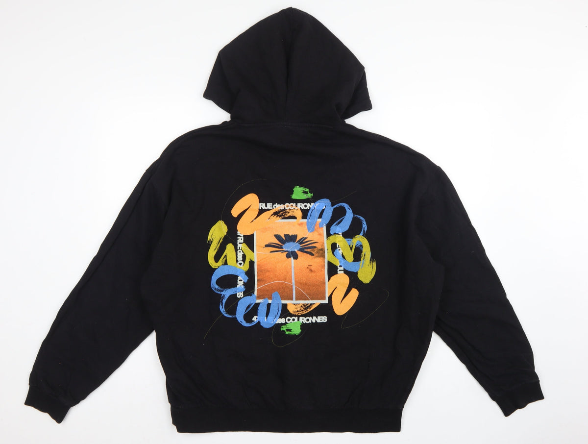 ASOS Design Men's Black L Pullover Hoodie Colourful Floral Graphic Print