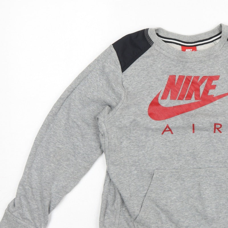 Nike Boys Grey 12-13 Years Pullover Sweatshirt Logo Fleece Kangaroo Pocket