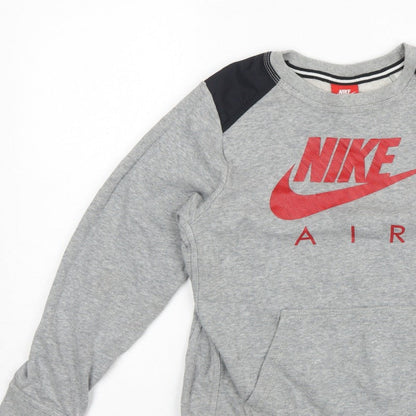 Nike Boys Grey 12-13 Years Pullover Sweatshirt Logo Fleece Kangaroo Pocket