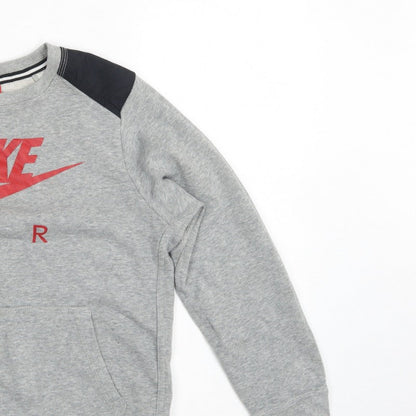 Nike Boys Grey 12-13 Years Pullover Sweatshirt Logo Fleece Kangaroo Pocket