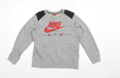 Nike Boys Grey 12-13 Years Pullover Sweatshirt Logo Fleece Kangaroo Pocket