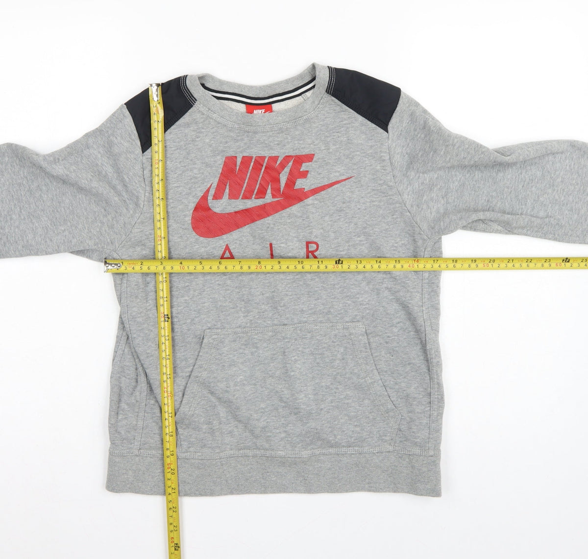 Nike Boys Grey 12-13 Years Pullover Sweatshirt Logo Fleece Kangaroo Pocket