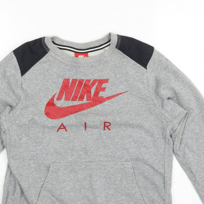 Nike Boys Grey 12-13 Years Pullover Sweatshirt Logo Fleece Kangaroo Pocket