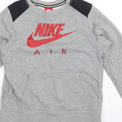 Nike Boys Grey 12-13 Years Pullover Sweatshirt Logo Fleece Kangaroo Pocket