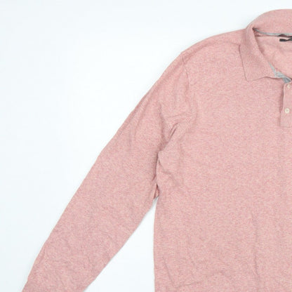 Marks and Spencer Men's Pink L Cotton Rich Collared Henley Jumper