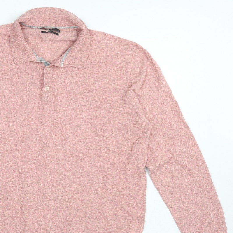 Marks and Spencer Men's Pink L Cotton Rich Collared Henley Jumper