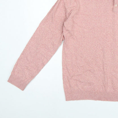 Marks and Spencer Men's Pink L Cotton Rich Collared Henley Jumper