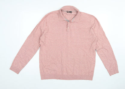 Marks and Spencer Men's Pink L Cotton Rich Collared Henley Jumper