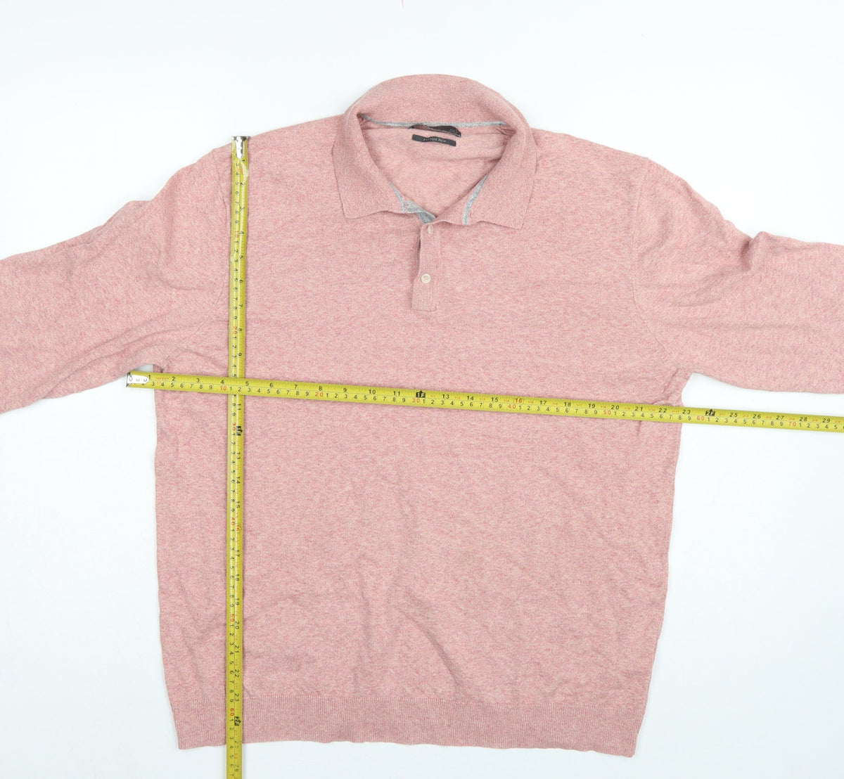 Marks and Spencer Men's Pink L Cotton Rich Collared Henley Jumper
