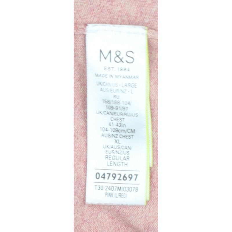 Marks and Spencer Men's Pink L Cotton Rich Collared Henley Jumper