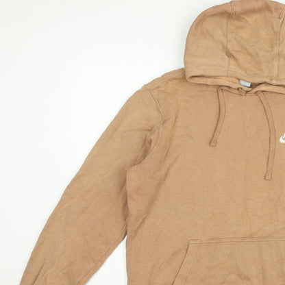 Nike Men’s Beige Large Pullover Hoodie Logo Fleece Pocket
