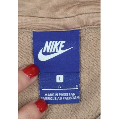 Nike Men’s Beige Large Pullover Hoodie Logo Fleece Pocket